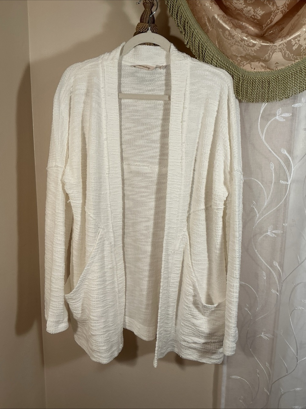 Soft Surroundings White Open-Front Women's Cardigan Textured Knit Topper Size L